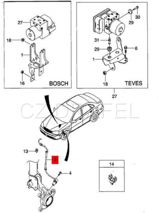 čidlo L přední ABS, NUBIRA J200, LACETTI (DELPHI nebo JAPANPARTS)