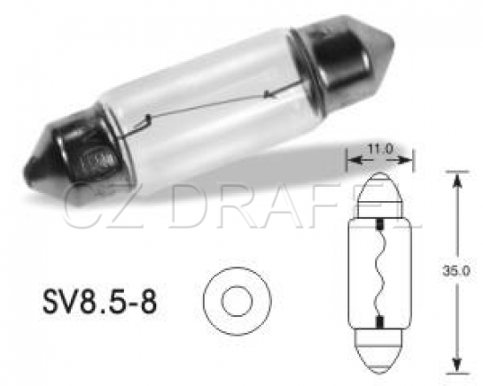 žárovka 12V 5W SV8-8,5 11x35mm (sulfitka)