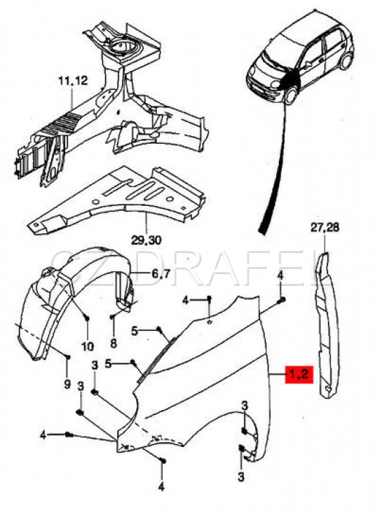 blatník pravý přední MATIZ M100, OEM