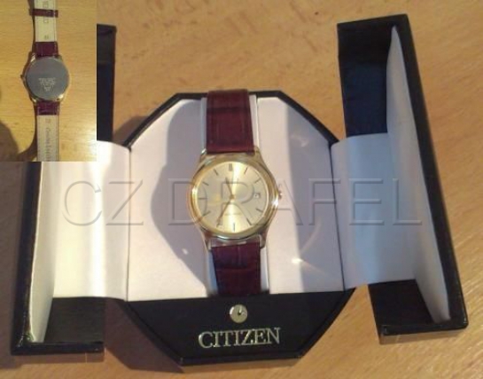 hodinky CITIZEN se znakem DAEWOO, kožený řemínek, nová baterie, nové (BAZAR) bez odpočtu DPH