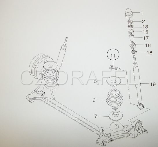 šroub zadního tlumiče spodní M10X63, RACER, NEXIA, ESPERO, LANOS